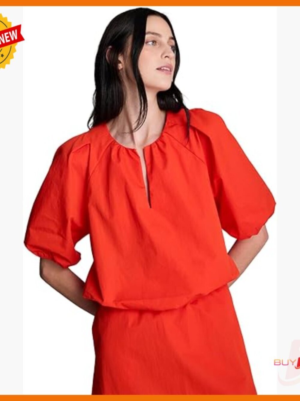 Cropped Cotton Top Puff Sleeve Crew Neck Lightweight T-Shirt